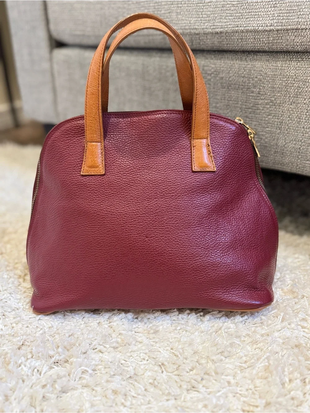 Valentina Burgundy Brown Pebbled Leather Dome Satchel Bag
